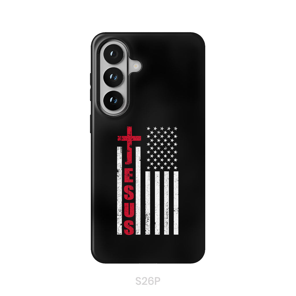 Patriotic phone cases: Jesus word cross with American flag Christian phone case