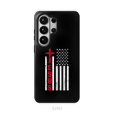Patriotic phone cases: Jesus word cross with American flag Christian phone case