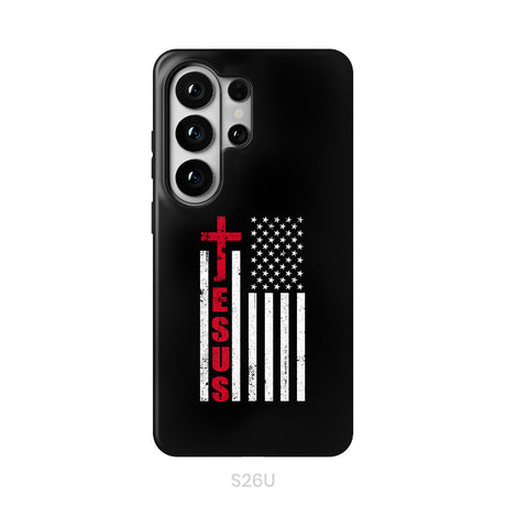 Patriotic phone cases: Jesus word cross with American flag Christian phone case