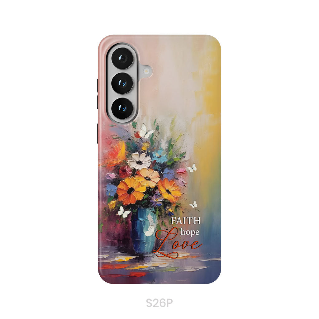Faith Hope Love, Butterfly, Vase With Flowers, Phone Case