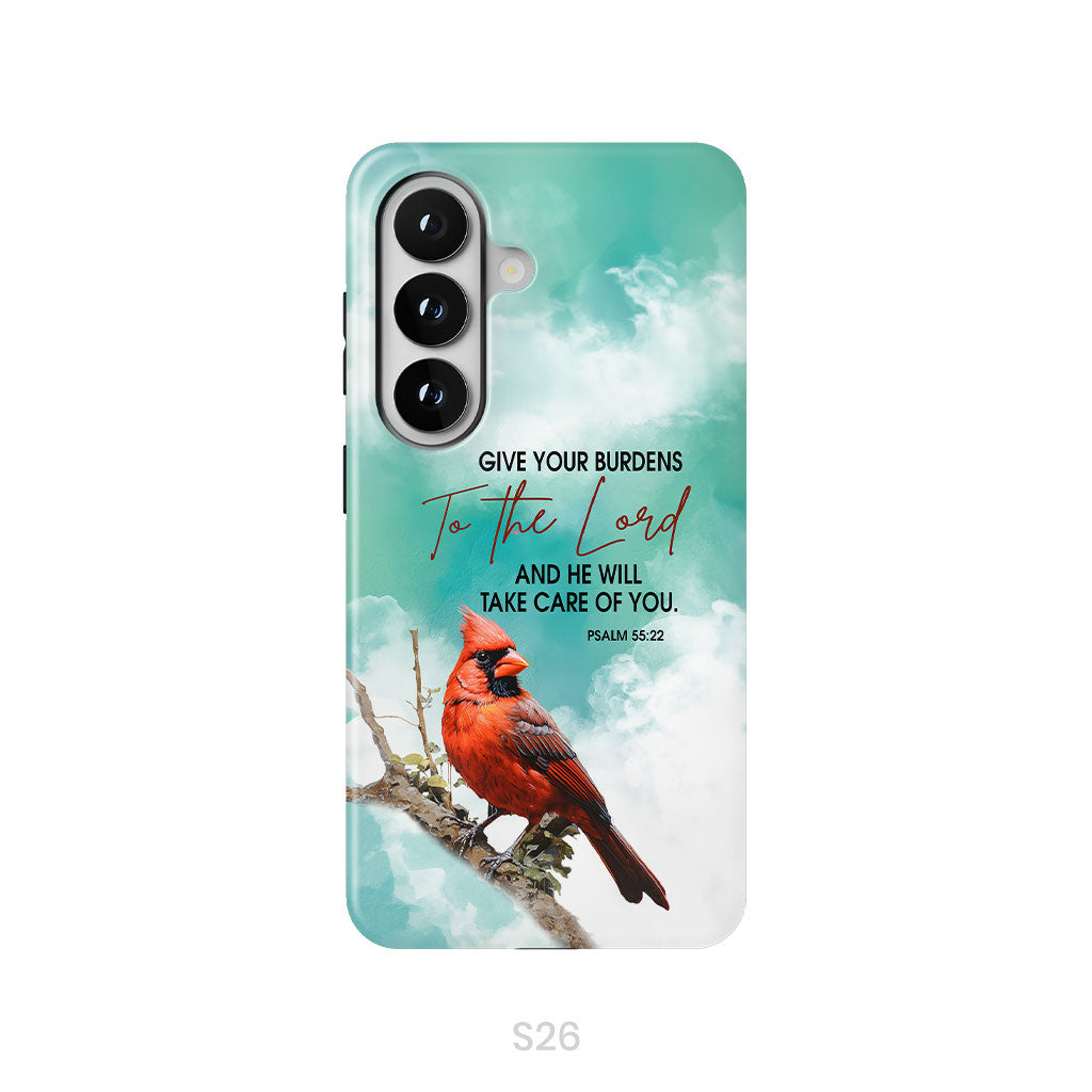 Give Your Burdens to the Lord Psalm 55:22, Cardinal Bird, Phone Case