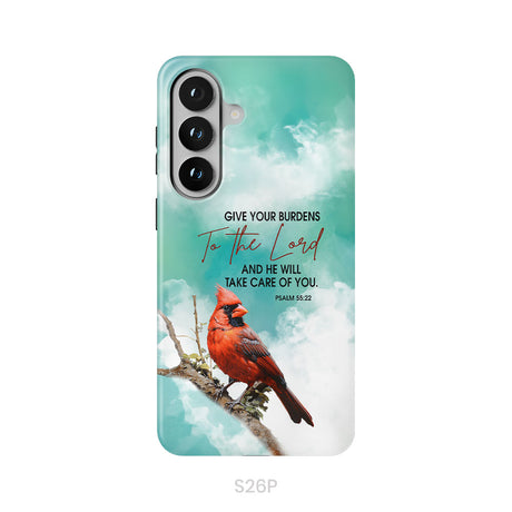 Give Your Burdens to the Lord Psalm 55:22, Cardinal Bird, Phone Case