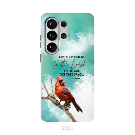 Give Your Burdens to the Lord Psalm 55:22, Cardinal Bird, Phone Case