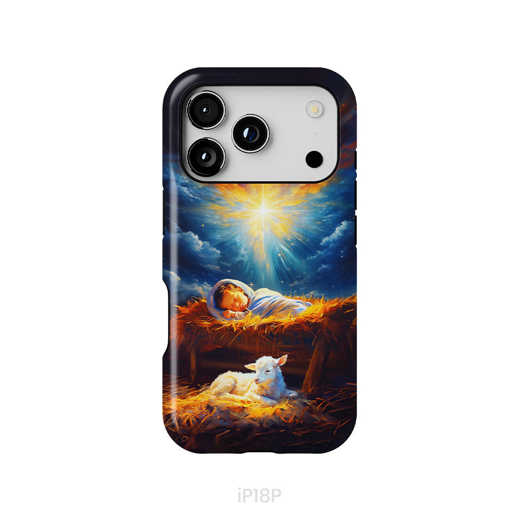 Baby Jesus With A Lamb, Baby Jesus In The Manger, Phone Case