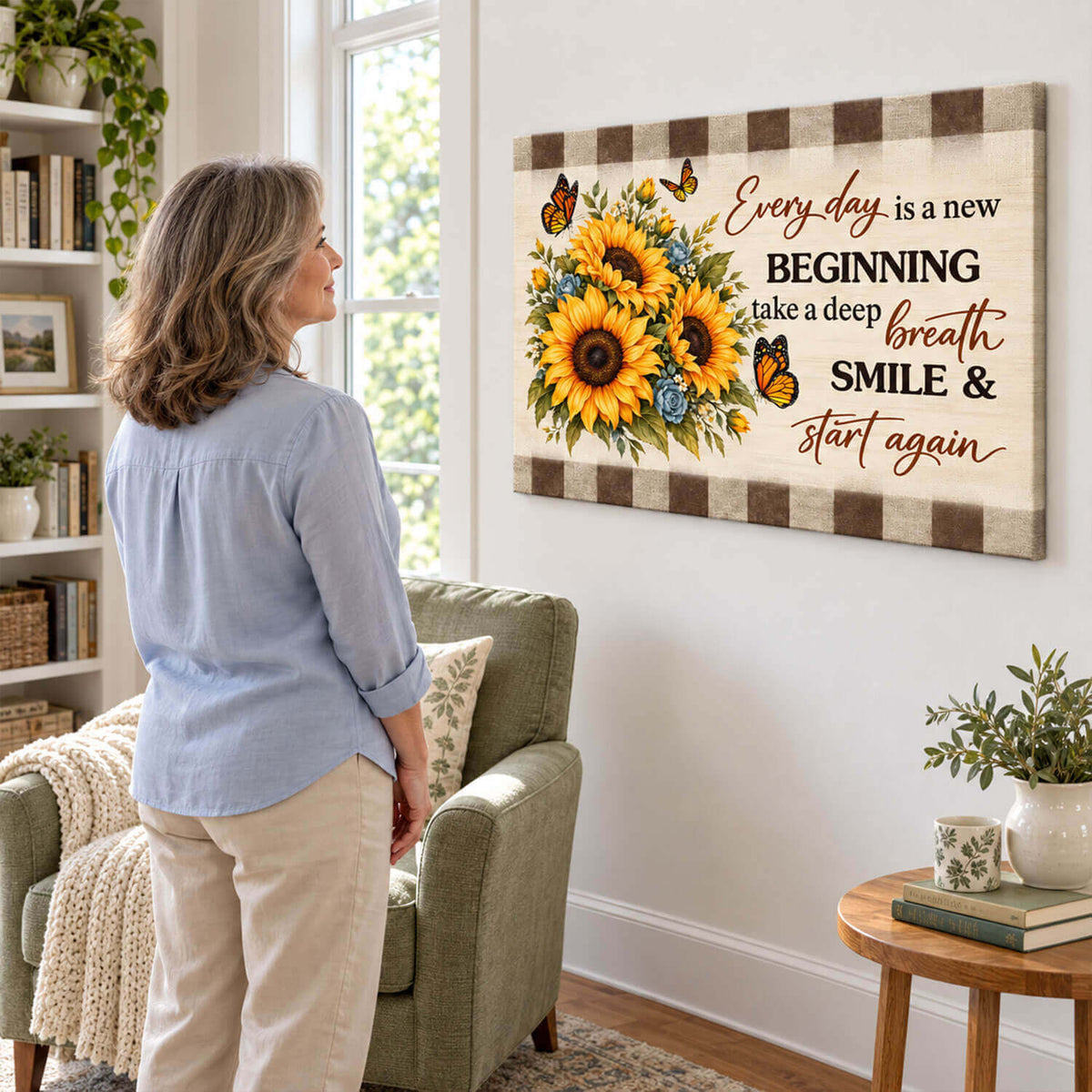 Every Day is a New Beginning, Butterfly and Sunflower, Wall Art Canvas