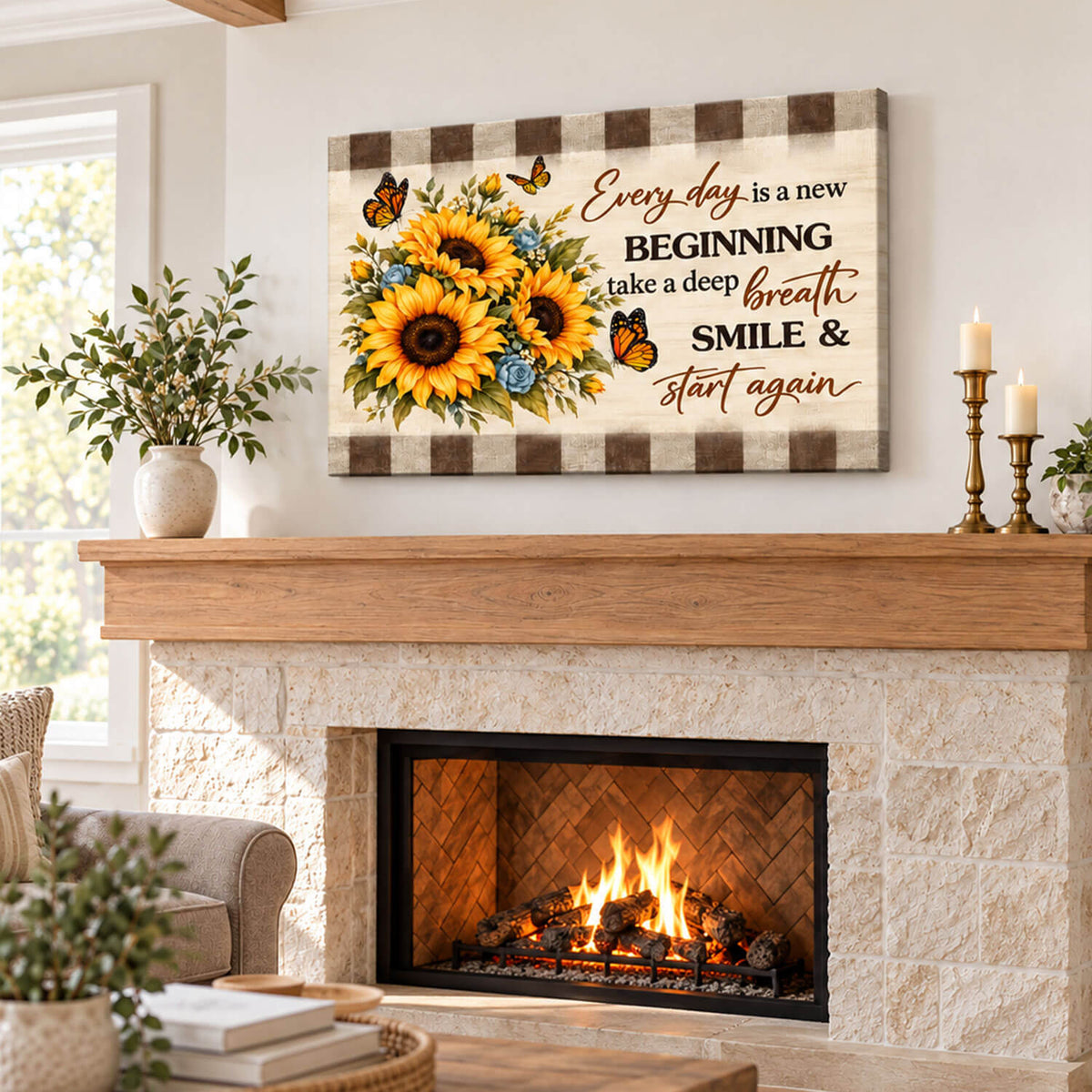Every Day is a New Beginning, Butterfly and Sunflower, Wall Art Canvas