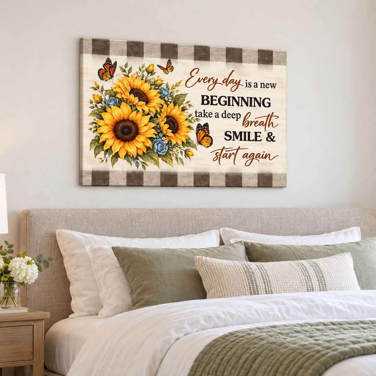 Every Day is a New Beginning, Butterfly and Sunflower, Wall Art Canvas