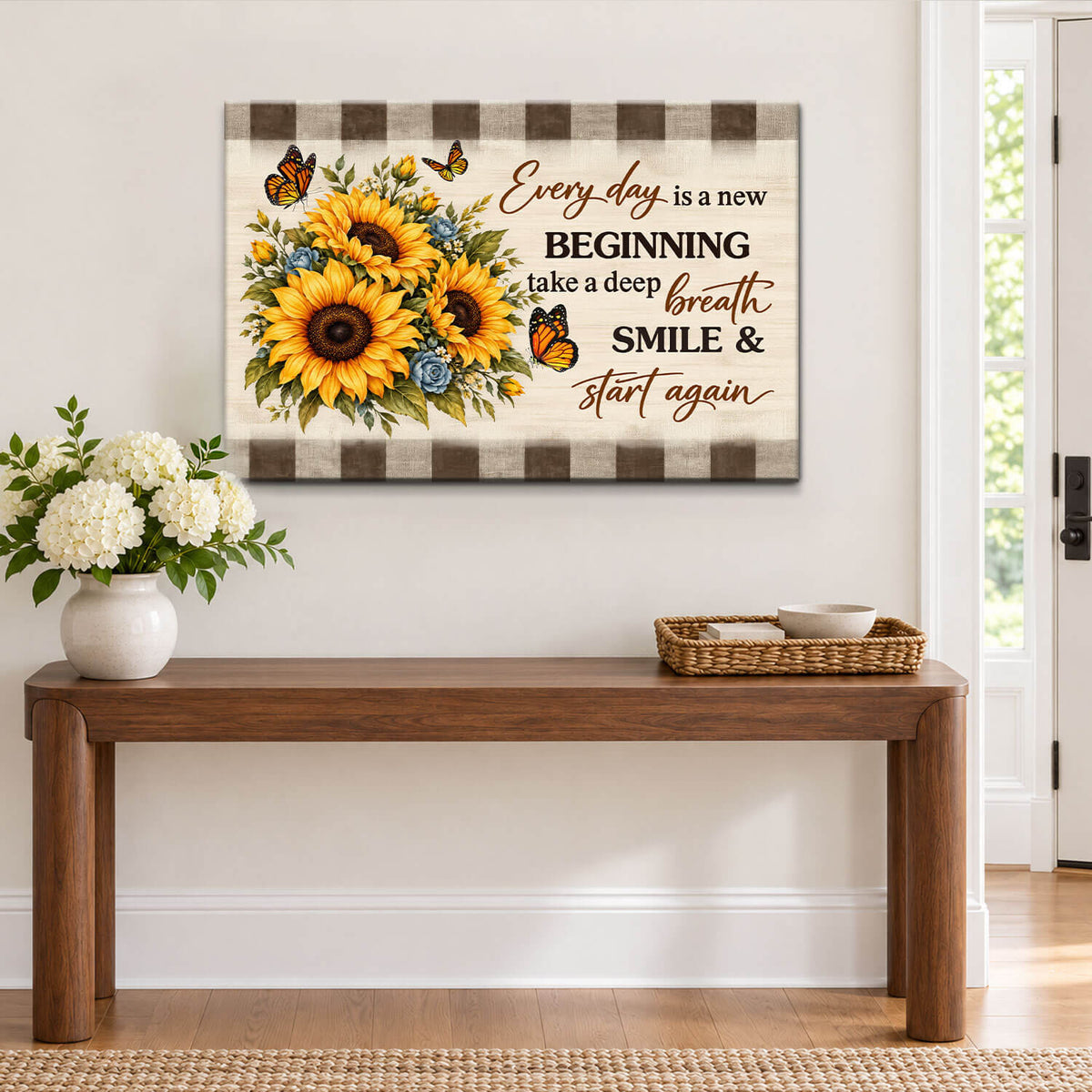 Every Day is a New Beginning, Butterfly and Sunflower, Wall Art Canvas