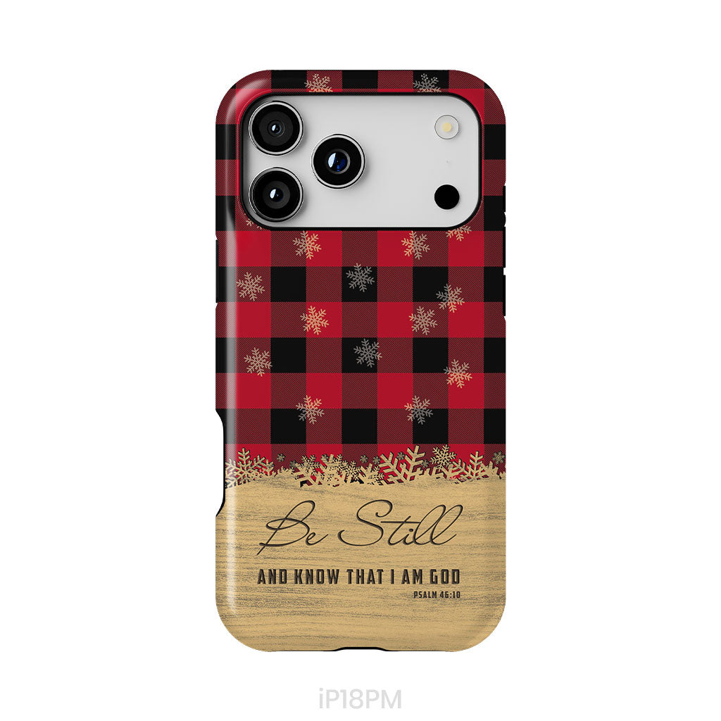 Be still and know that I am God, red black buffalo plaid, Christmas phone case