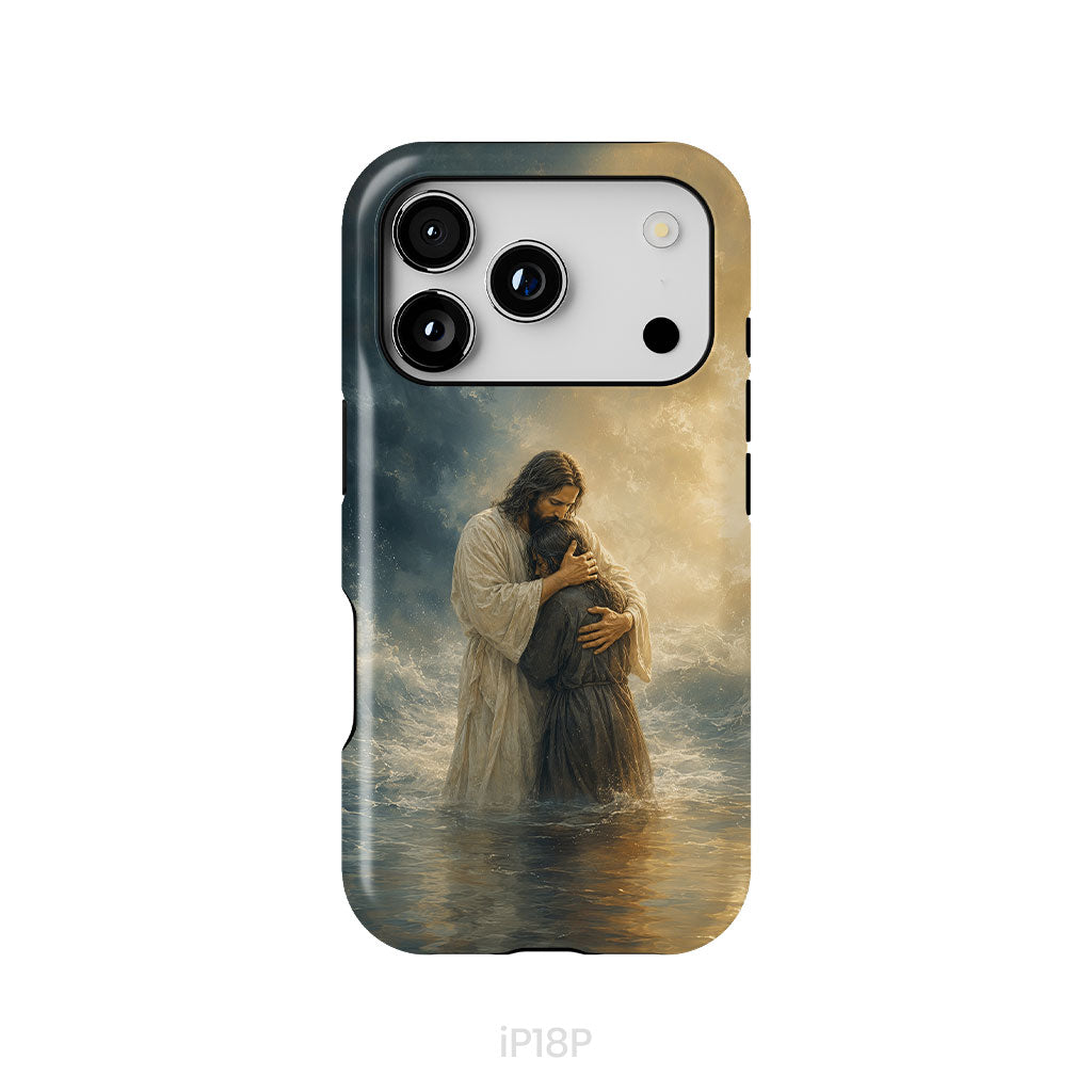 Woman Held by Jesus in the Storm Christian Phone Case
