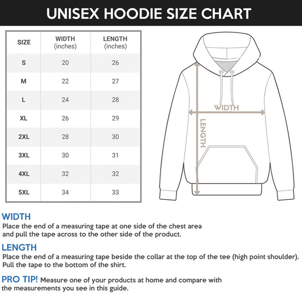 UNISEX HOODIE SIZE CHART