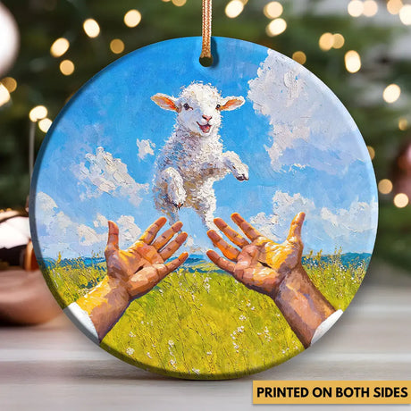 A Lamb Jumps Into Jesus’ Arms Ornament