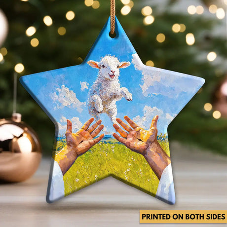 A Lamb Jumps Into Jesus’ Arms Ornament