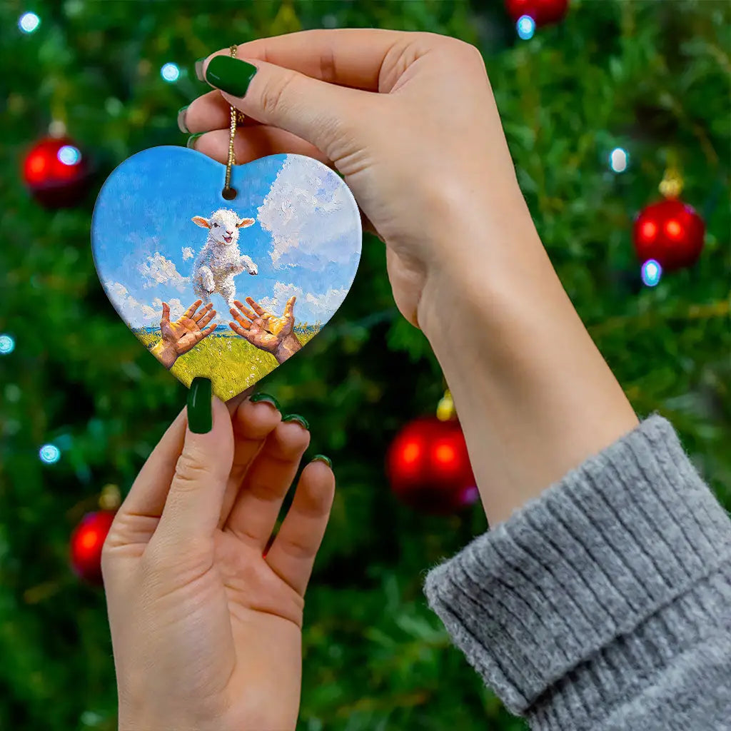 A Lamb Jumps Into Jesus’ Arms Ornament
