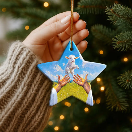 A Lamb Jumps Into Jesus’ Arms Ornament