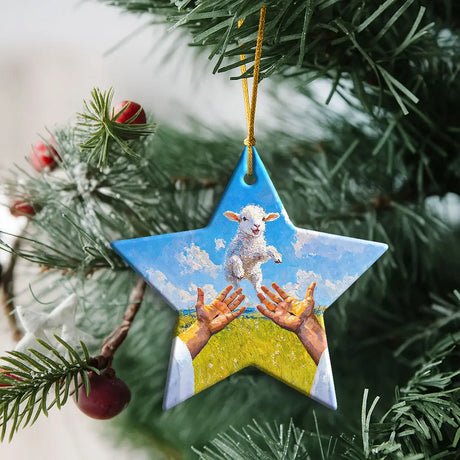 A Lamb Jumps Into Jesus’ Arms Ornament