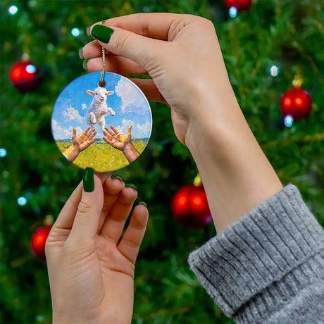 A Lamb Jumps Into Jesus’ Arms Ornament