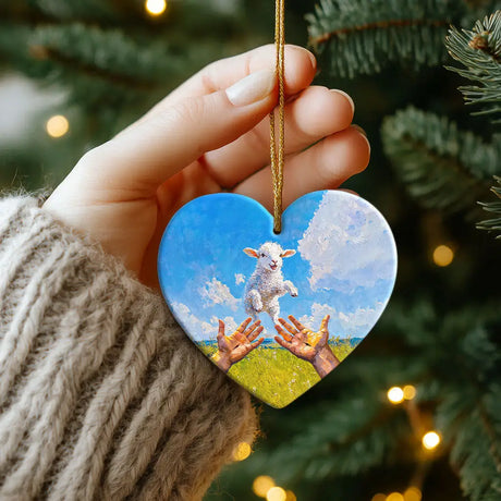 A Lamb Jumps Into Jesus’ Arms Ornament