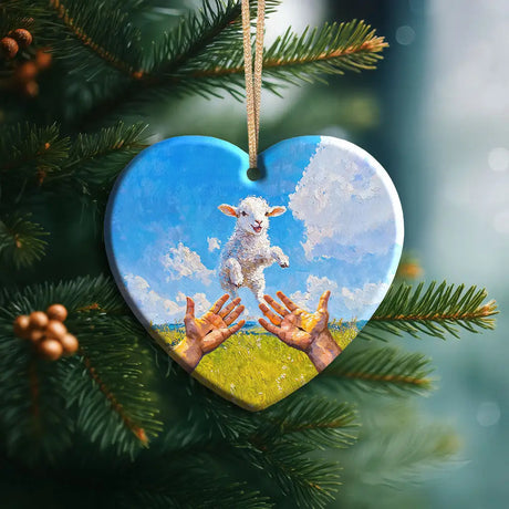 A Lamb Jumps Into Jesus’ Arms Ornament Heart / 1-pack