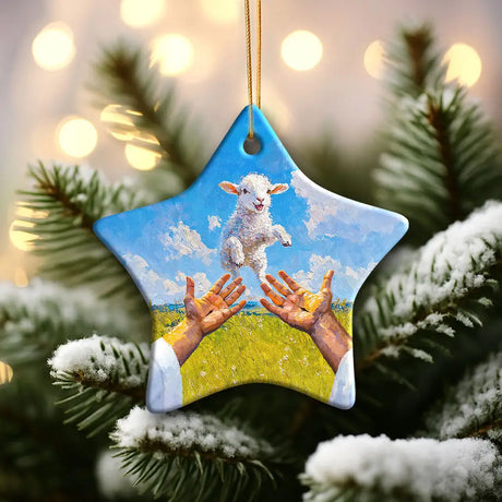 A Lamb Jumps Into Jesus’ Arms Ornament Star / 1-pack
