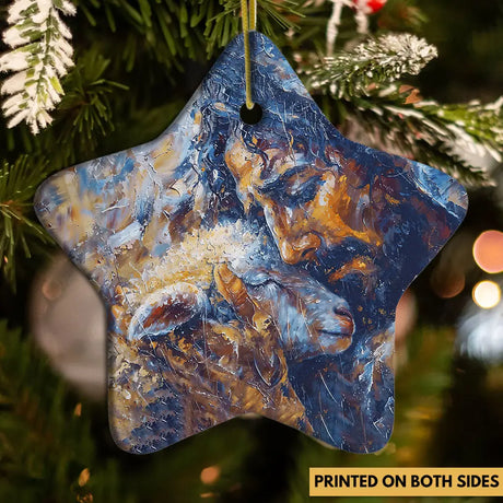 Abstract Painting of Jesus and Lost Lamb Ornament