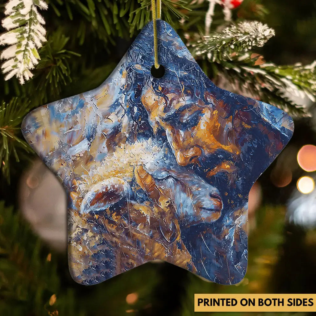 Abstract Painting of Jesus and Lost Lamb Ornament