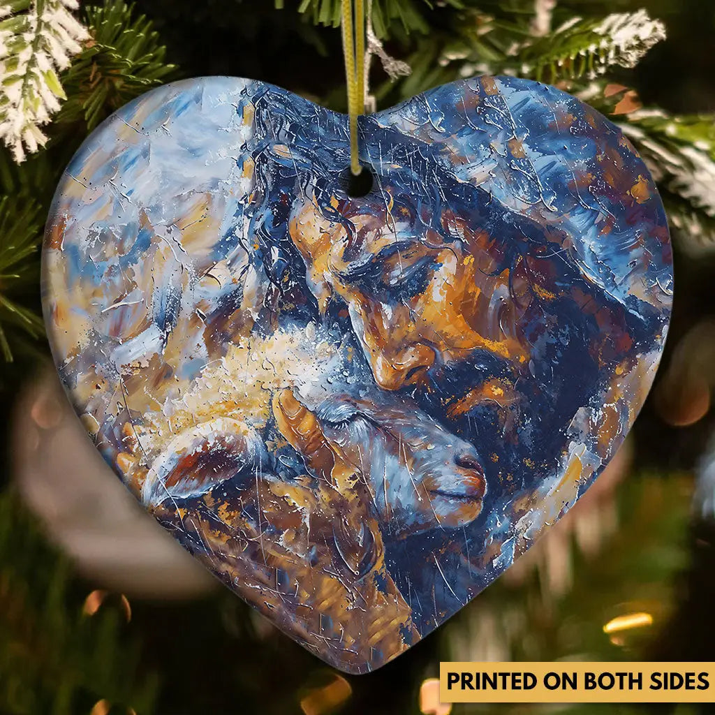 Abstract Painting of Jesus and Lost Lamb Ornament