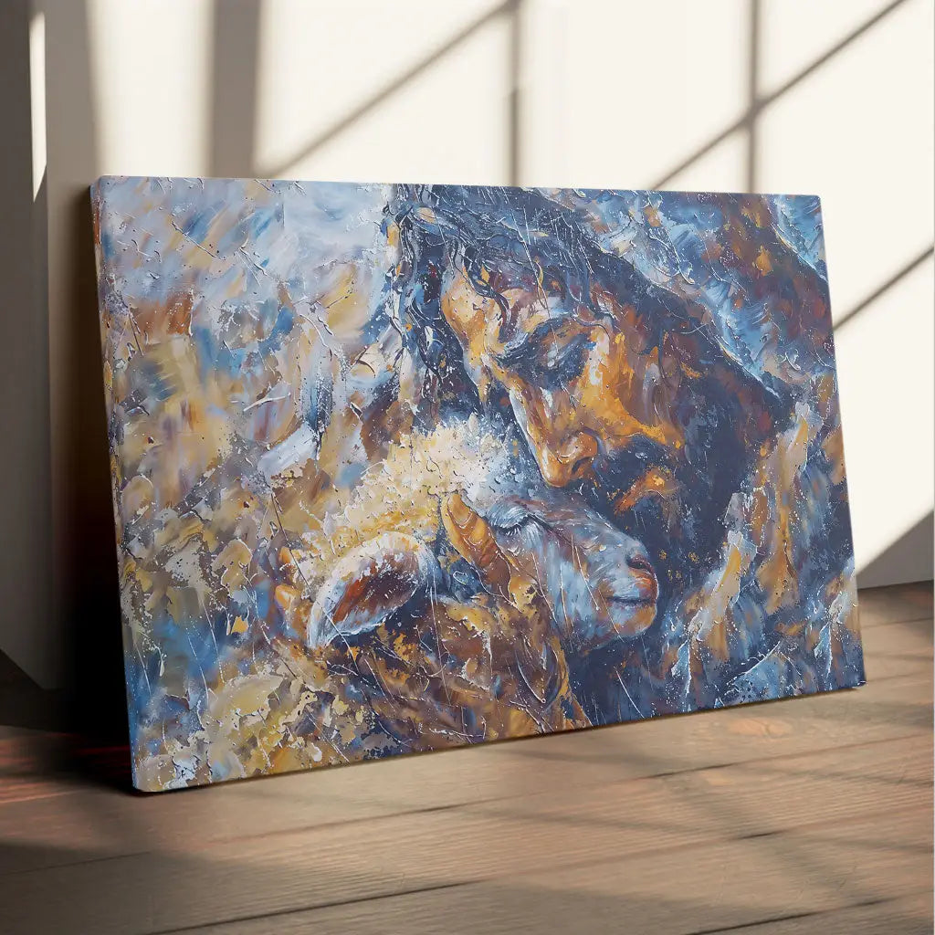 Abstract Painting of Jesus and Lost Lamb Wall Art Canvas, Jesus Artwork, Christian Wall Decor