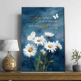 Faith-based wall art featuring daisies, butterflies, and the message "Accept what is, let go of what was." Christian gift idea 
/ portrait.