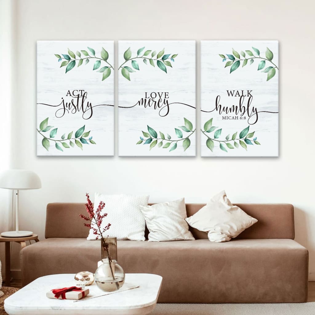 Act justly love mercy walk humbly Micah 6:8 3 Panel wall art canvas 3 Panel (12x18)