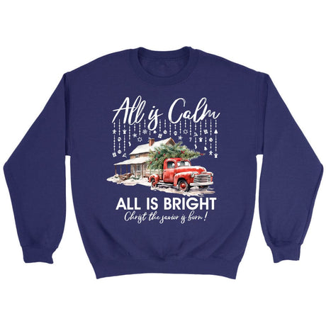 All is calm all is bright Christian Christmas sweatshirt Purple / S