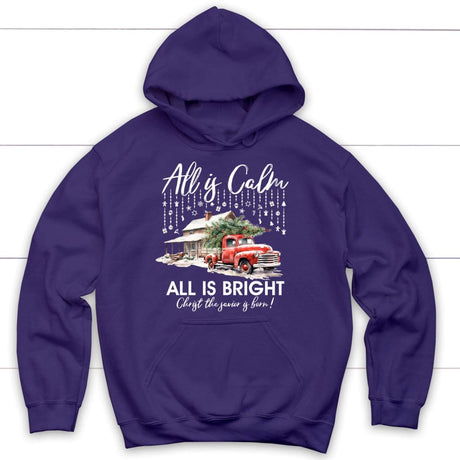 All is calm all is bright hoodie Christian Christmas hoodies Purple / S