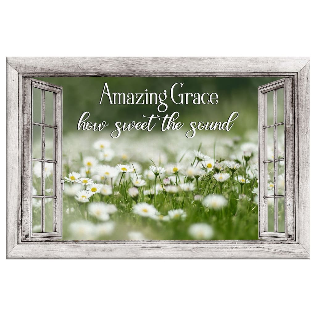 "Amazing Grace How Sweet The Sound" wall art with daisy flowers in wooden frame, adding a serene touch to your decor.
