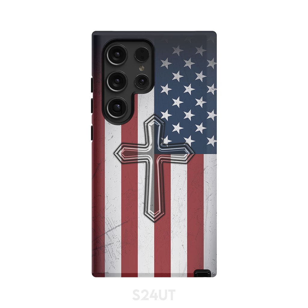 American Flag Cross Phone Case Samsung Galaxy S24 Ultra / Tough