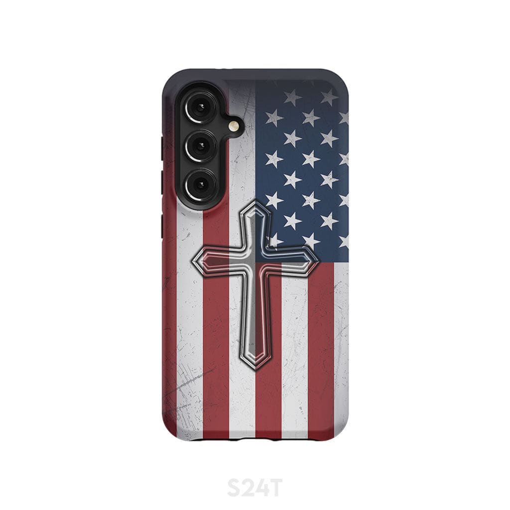 American Flag Cross Phone Case Samsung Galaxy S24 / Tough