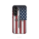 American Flag Cross Phone Case Samsung Galaxy S24 / Tough