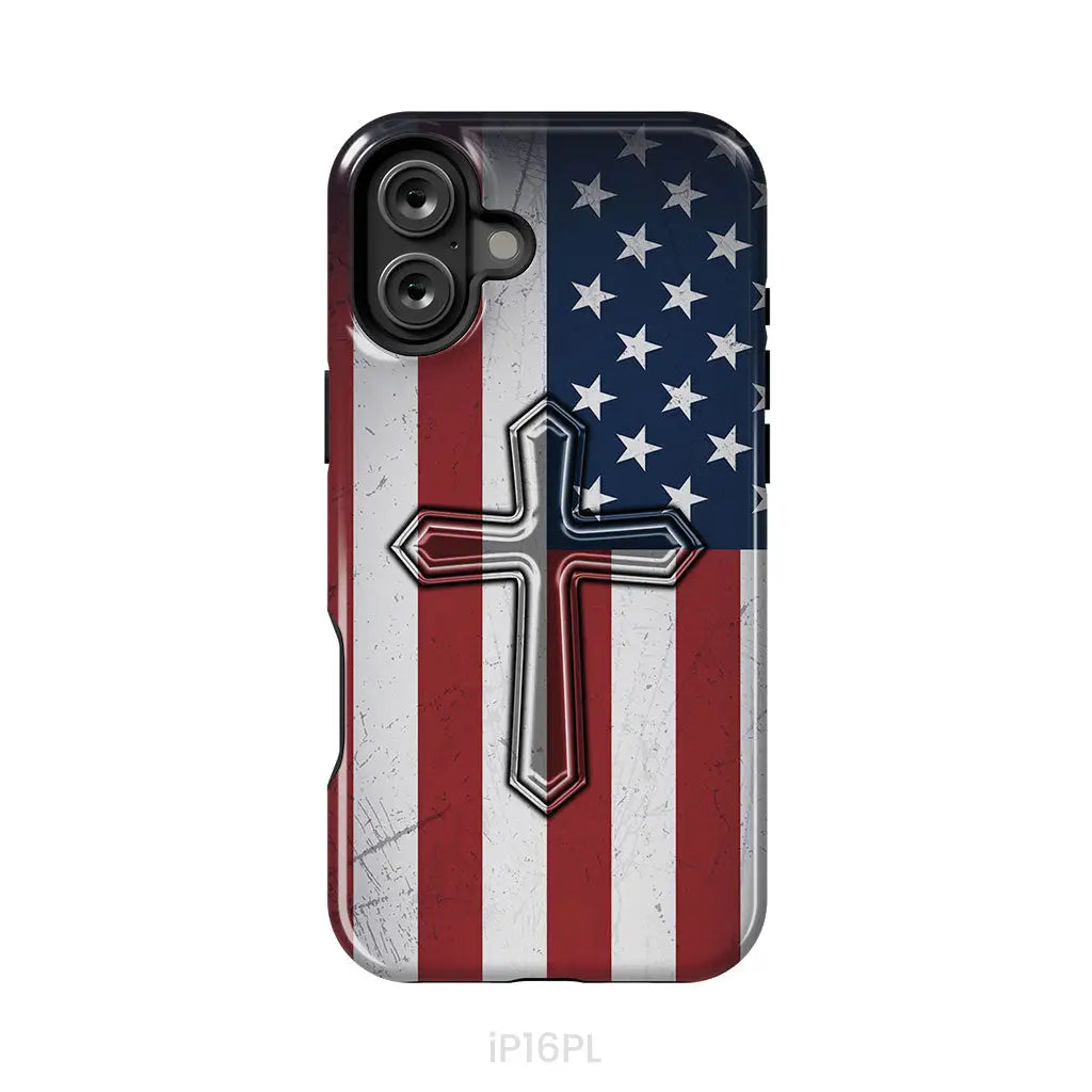 American Flag Cross Phone Case iPhone 16 Plus / Tough Case