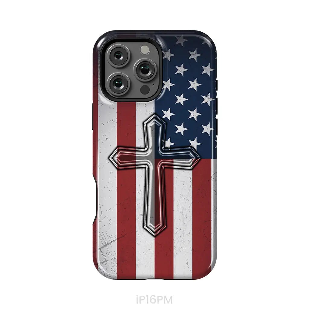 American Flag Cross Phone Case iPhone 16 Pro Max / Tough Case