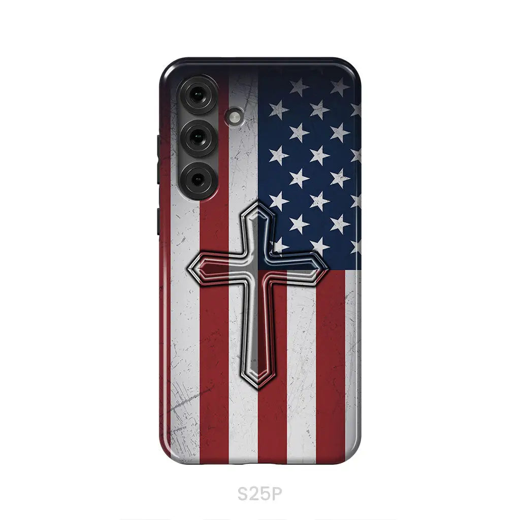 American Flag Cross Phone Case Samsung Galaxy S25 Plus / Tough Case