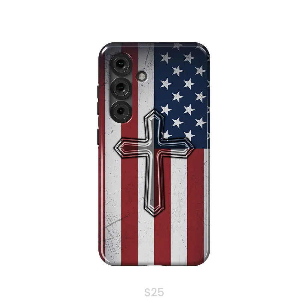 American Flag Cross Phone Case Samsung Galaxy S25 / Tough Case