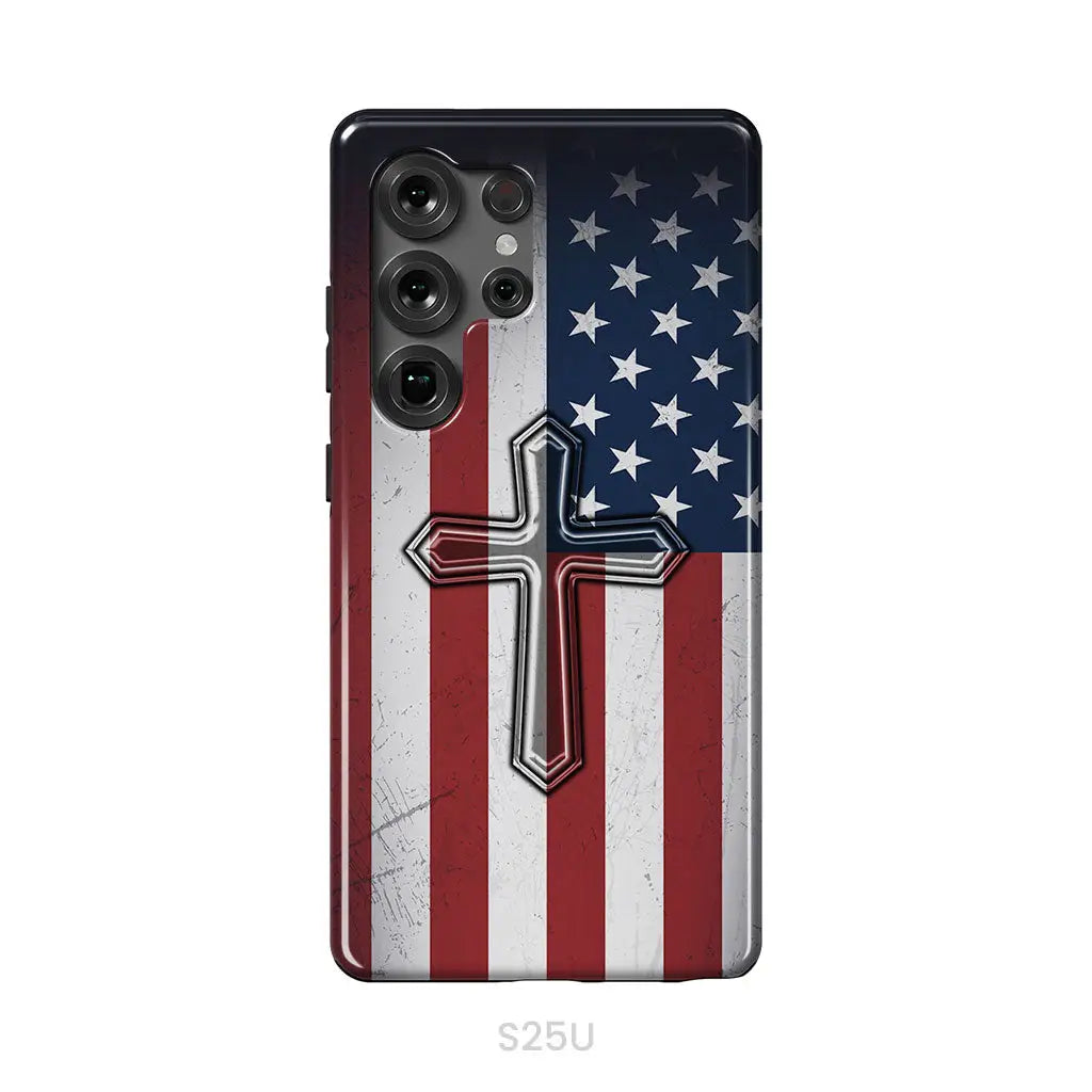 American Flag Cross Phone Case Samsung Galaxy S25 Ultra / Tough Case