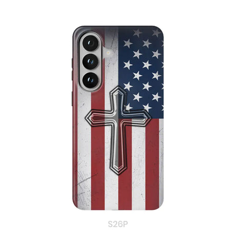 American Flag Cross Phone Case Samsung Galaxy S26 Plus / Tough Case