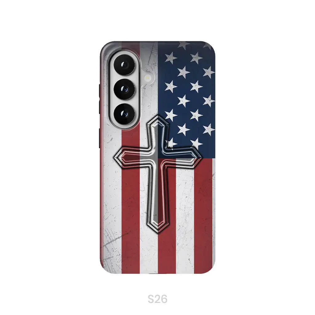 American Flag Cross Phone Case Samsung Galaxy S26 / Tough Case