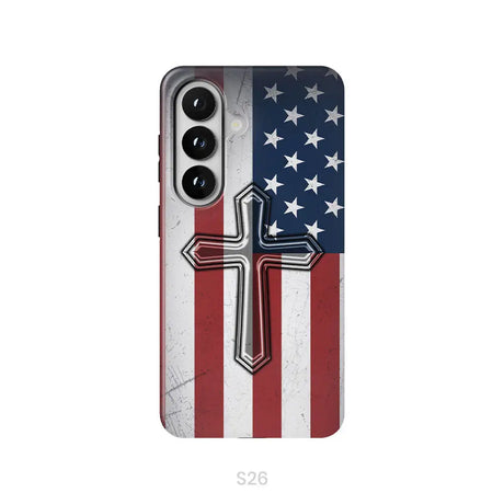 American Flag Cross Phone Case Samsung Galaxy S26 / Tough Case