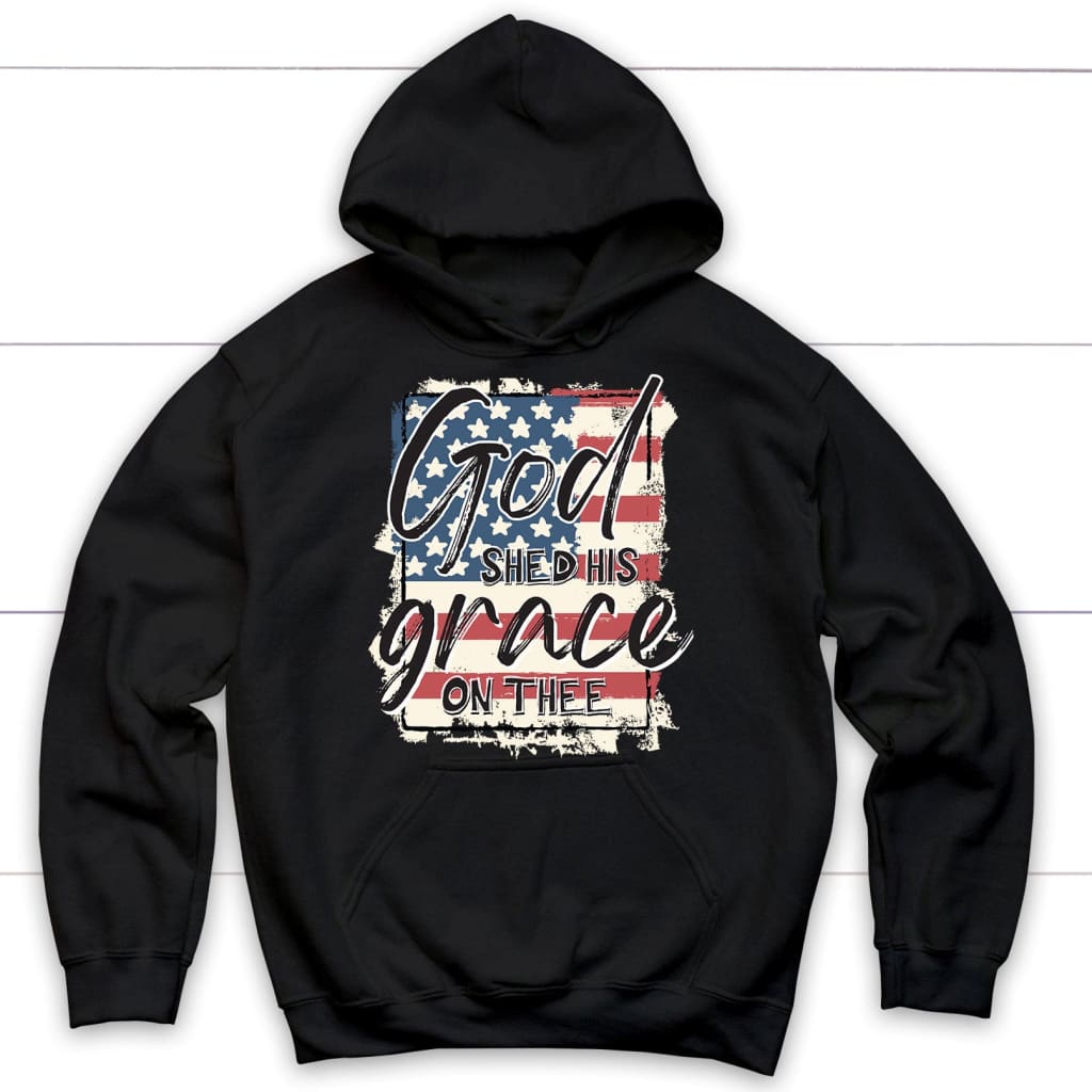 American flag God shed his grace on thee hoodie Black / S