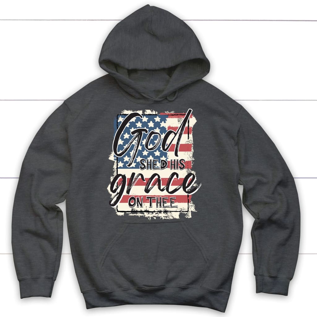 American flag God shed his grace on thee hoodie Dark Heather / S