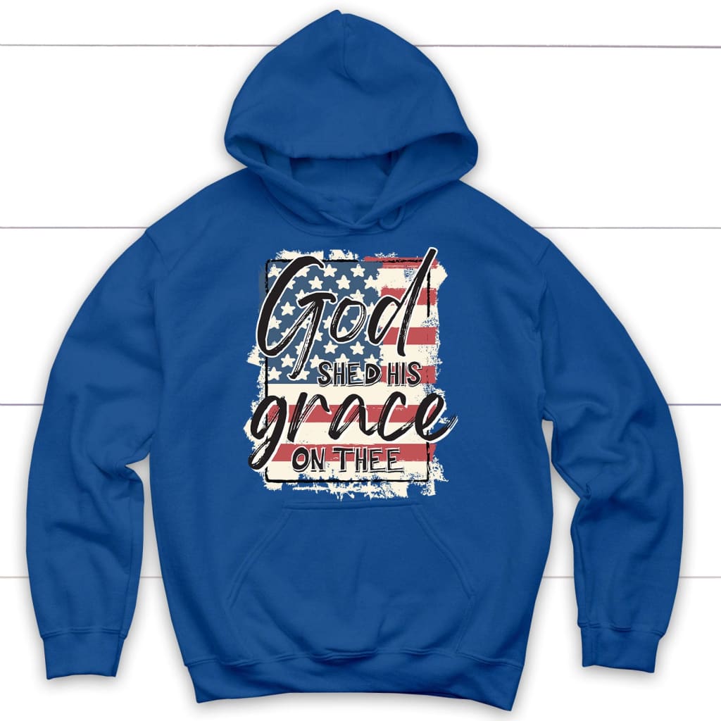 American flag God shed his grace on thee hoodie Royal Blue / S