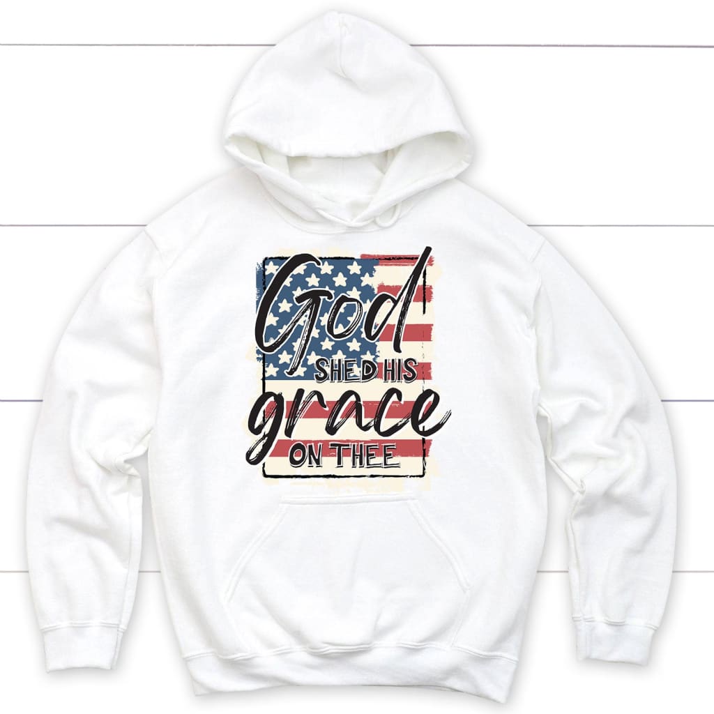 American flag God shed his grace on thee hoodie White / S