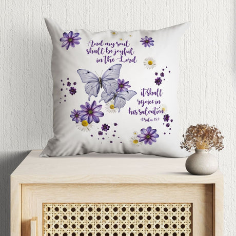 And my soul shall be joyful in the Lord Psalm 35:9 Bible verse throw pillow
