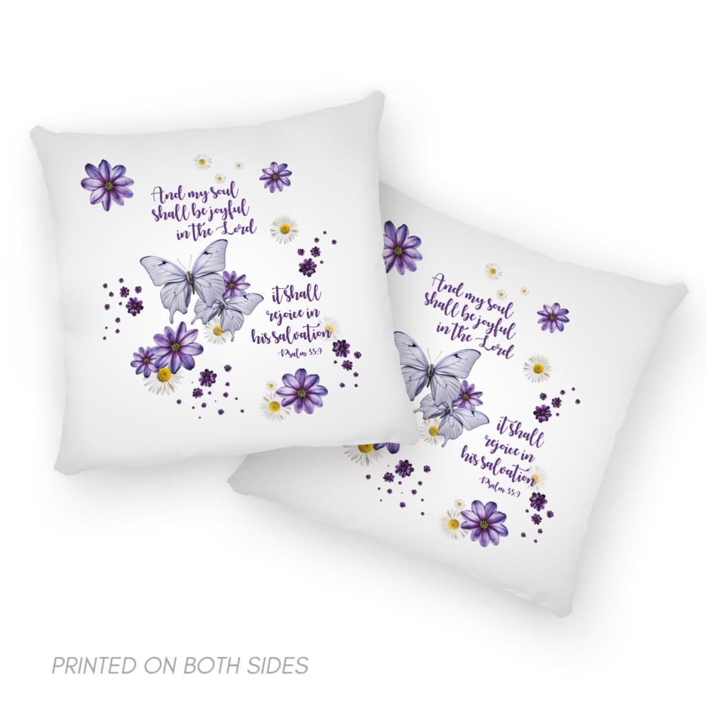 Psalm 35:9 Bible verse pillow, And my soul shall be joyful in the Lord throw pillow